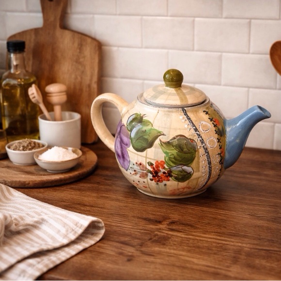 Artisan Other - Teapot Vintage rustic farmhouse multi color design